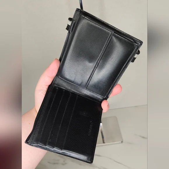 Chanel Black Nylon Bifold Wallet Unisex Vintage Old Travel Line